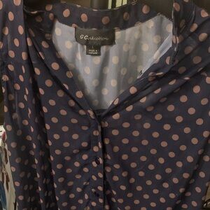 GG Collection Navy and  Tan Polka Dot Blouse